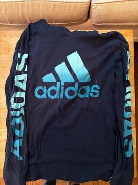 Adidas youth large Navy Blue logo long sleeve graphic tee adidas size lg 14/16
